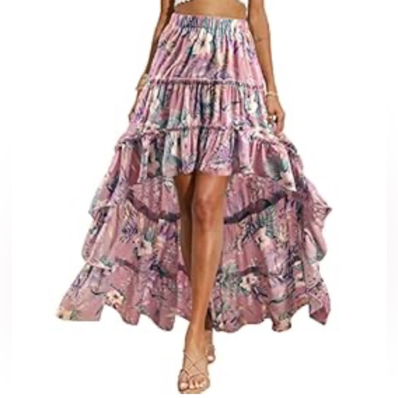 Dresses & Skirts - Floral Pink High-Low Skirt